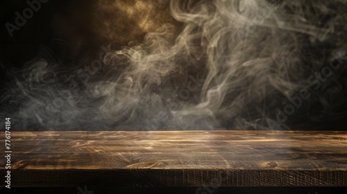 Mysterious Smoke over Wooden Table