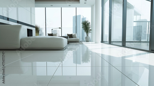 Modern Living Room  Sleek Design  High-rise Apartment View