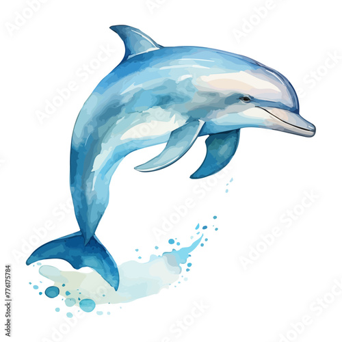 Watercolor vector of a Dolphin, isolated on a white background, design art, drawing clipart, Illustration painting, Graphic logo, Dolphin vector.