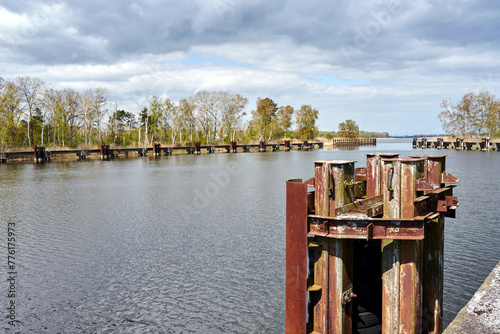 metal elements of the historic port basin on the Szczecin Lagoon