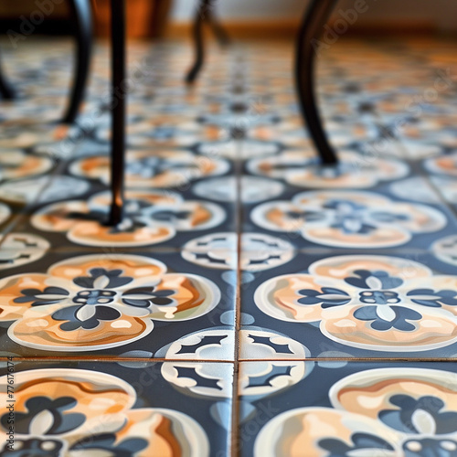 Decorative Ceramic Tiles Floor, Floral Geometric Patterns, Interior Design