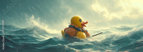 rubber duck in life jacket on stormy sea © Photo And Art Panda