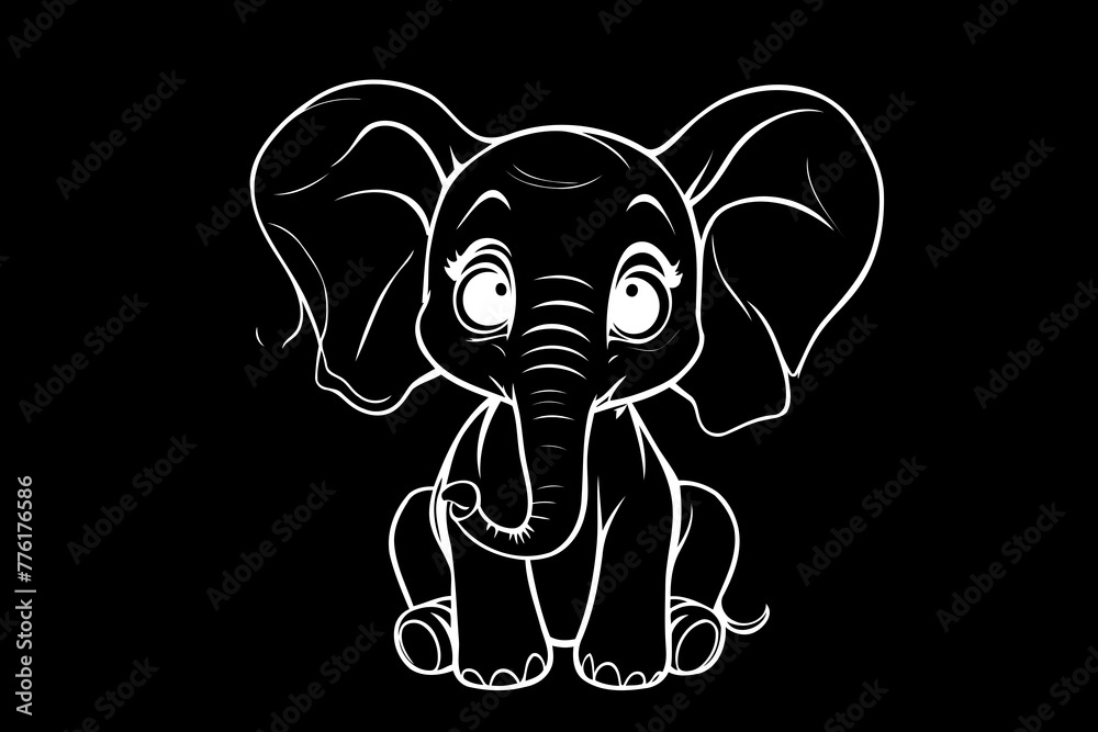 Elephant Icon.Cute elephant cartoon outline icon. Cute baby elephant cartoon outline. - 120