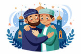 Two Muslim man hug Eid Mubarak