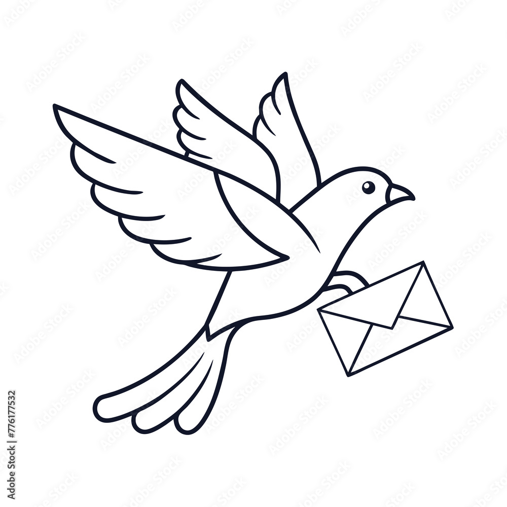 Fototapeta premium Continuous line drawing of a flying carrier pigeon carrying mail