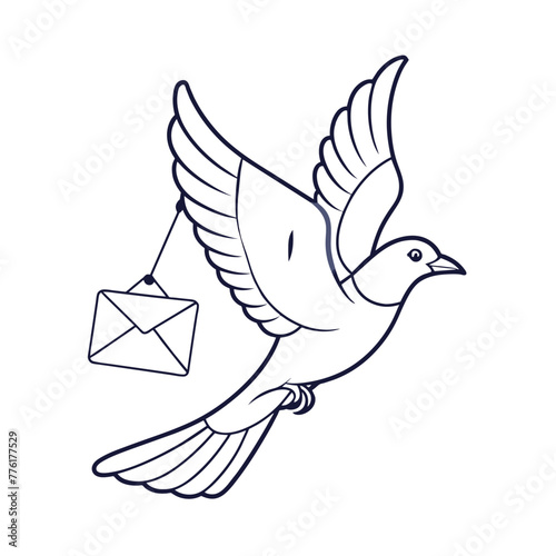 Continuous line drawing of a flying carrier pigeon carrying mail
