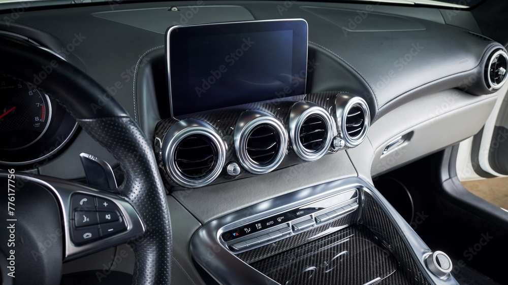Black leather car dashboard Black leather car dashboard