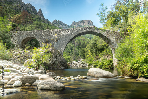 Blick auf die mittelalterliche Genueserbrücke Pont de Mela, Korsika