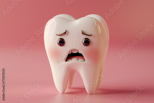 A concerned tooth character with a fallen filling, symbolizing dental distress and the importance of oral care..