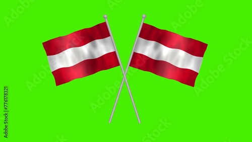 Cross table flag of Austria, Austria Cross table flag waving in wind on Green Background. Austria Flag, Flag of Austria.