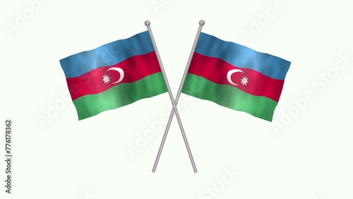 Cross table flag of Azerbaijan, Azerbaijan Cross table flag waving in wind on White Background. Azerbaijan Flag, Flag of Azerbaijan.