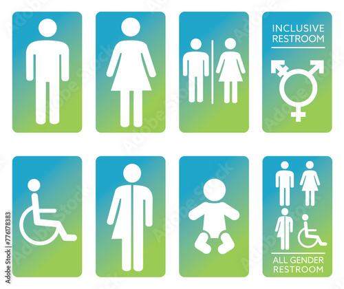 modern inclusive and all gender toilet restroom icons symbol set