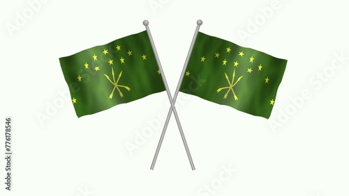 Cross table flag of Adygea, Adygea Cross table flag waving in the wind on White Background. Adygea Flag, Flag of Adygea.