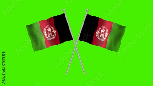 Cross table flag of Afghanistan, Afghanistan Cross table flag waving in the wind on Green Background. Afghanistan Flag, Flag of Afghanistan.