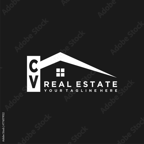CV Initials Vektor Stok Real Estate Logo Design