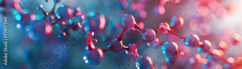 A detailed 3D rendering of a complex molecular structure with colorful atoms connected by bonds, representing scientific molecular research.