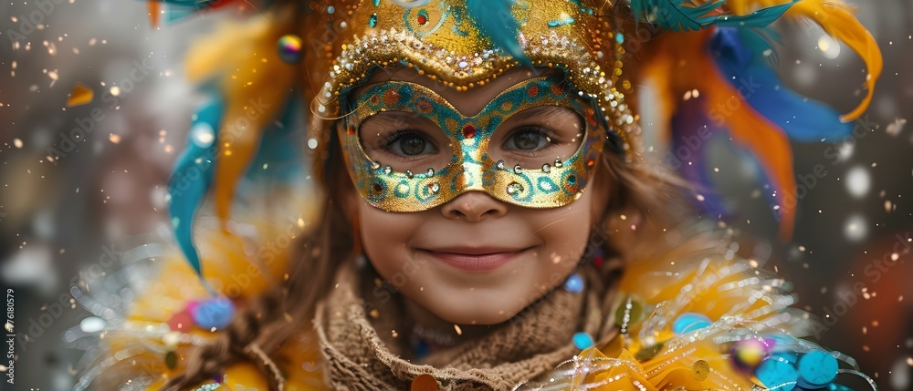 Children in colorful costumes celebrating Purim with masks sparkles and dancing during a festive Jewish celebration. Concept Jewish Celebration, Purim Festival, Children in Costumes, Colorful Masks