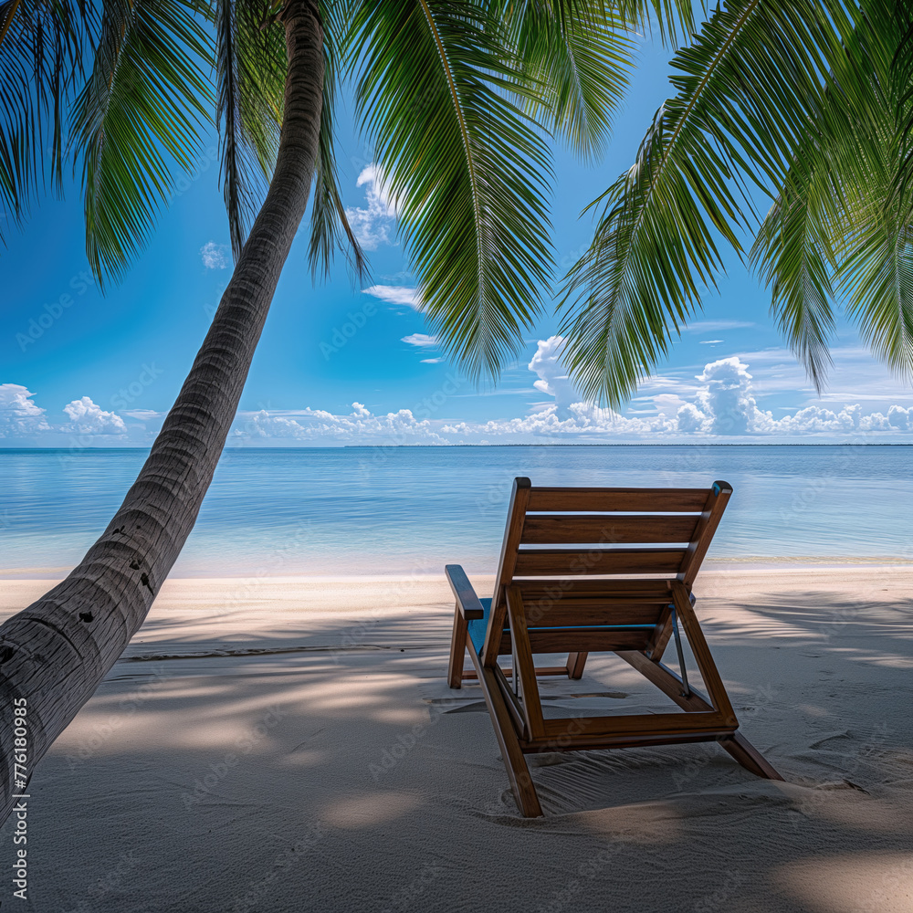 lounge chair on the beach with Palm Trees