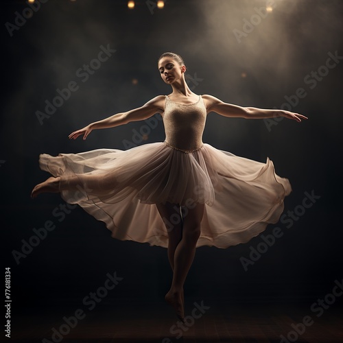 illustration of A portrait of a young ballerina in mid-air captured, Generative ai