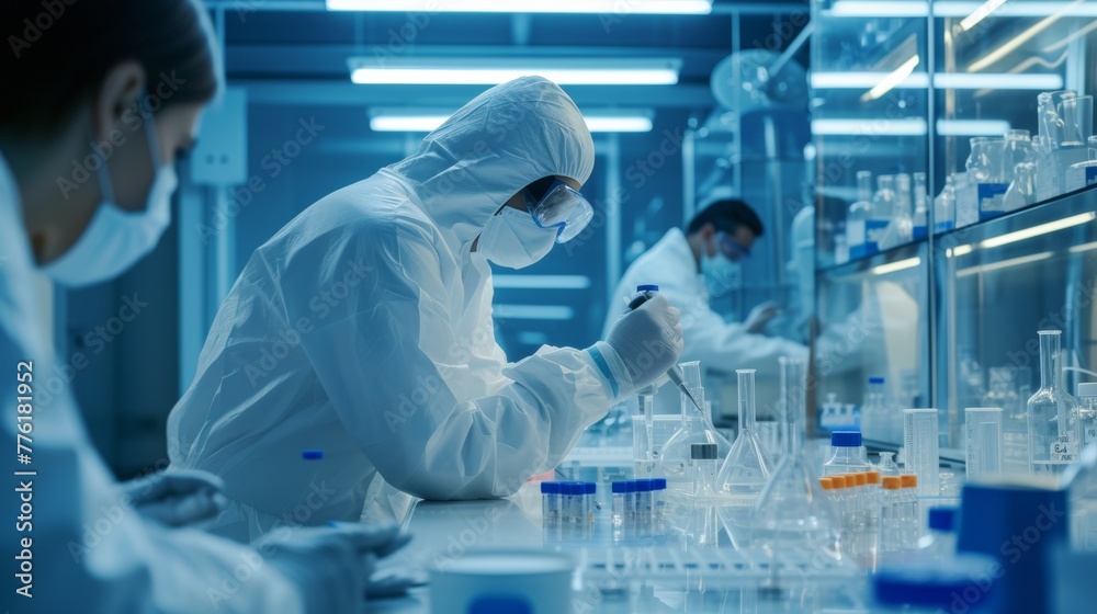 Research scientist working on experiment in a biochemistry lab Research scientist working on experiment in a biochemistry lab