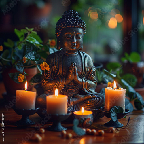 Peaceful candlelit meditation room with background tranquil ambiance in 4K