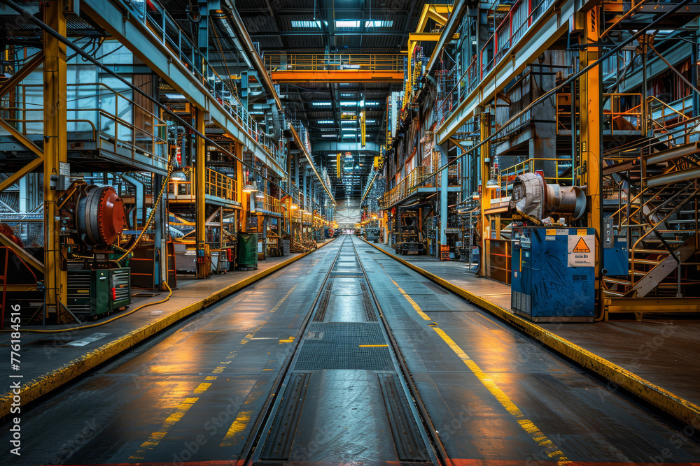 Industrial Facility Corridor with Machinery and Barrels. Industrial Facility Corridor with Machinery and Barrels.