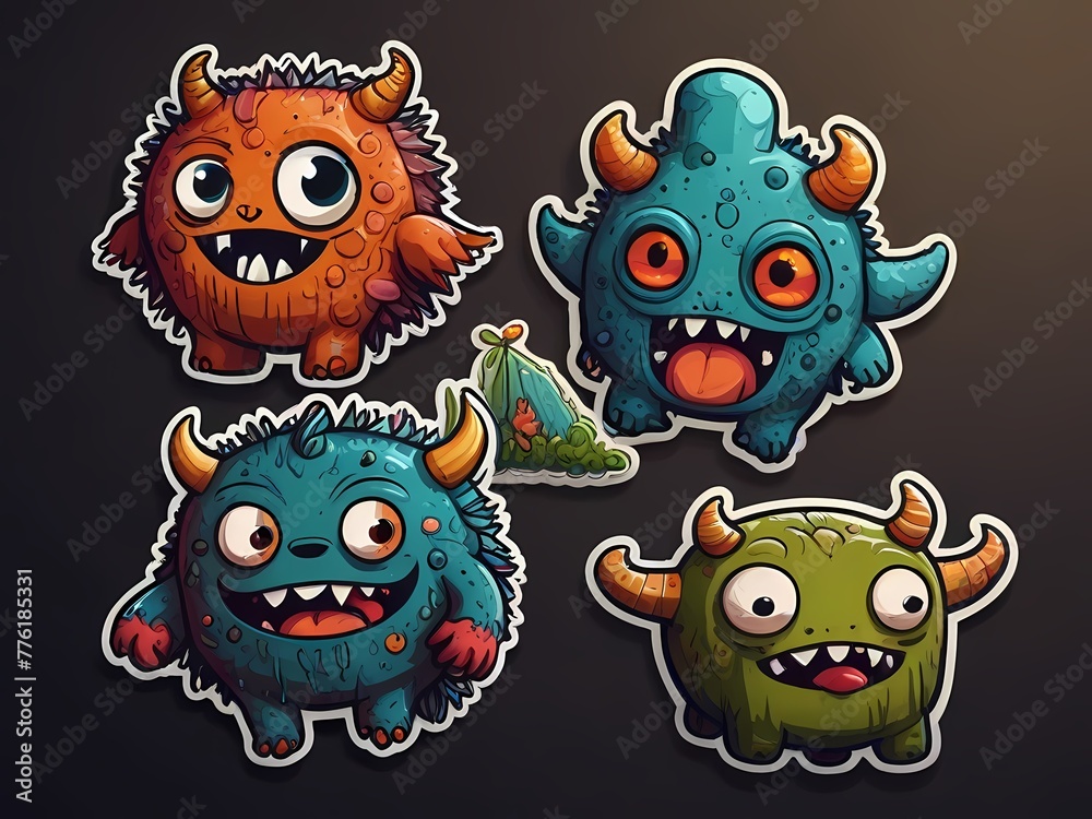 Obraz premium doodle art of cute monster sticker design with nice color and artwork