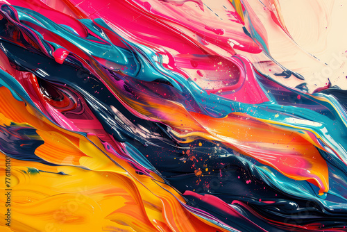 Close-up photo of colorful acrylic paint strokes creating an abstract  vibrant texture.