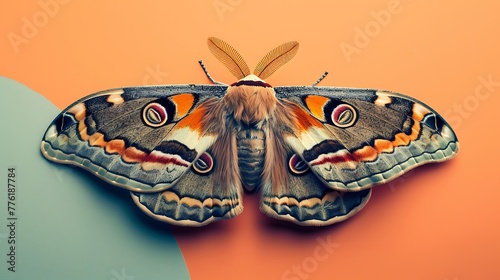 Marbled Emperor Moth on colored background photo