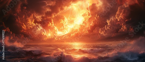 Background with dramatic apocalyptic elements: bright lightning, end of the world prophecies, the end is near. © DZMITRY