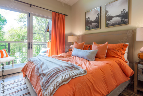 Bedroom with orange sheets. © Hunman