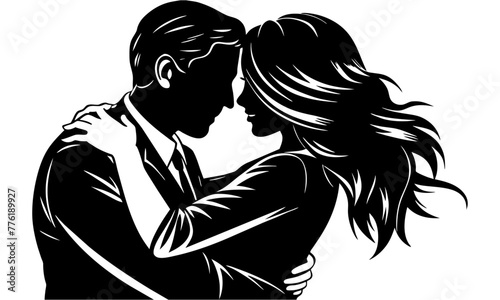 Stock illustration of a silhouette of loving couple hugging, Vector silhouette of happy couple isolated on white background