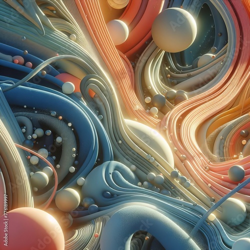 Vibrant Swirls and Spheres in a Mesmerizing Dance of Colors and Textures in Abstract Art