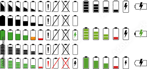 Battery charge level indicator. Charge battery level icon