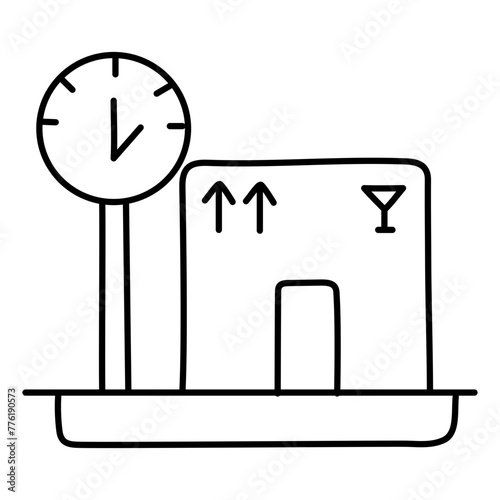 Conceptual linear design icon of parcel weighing

