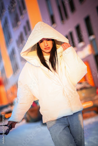 Woman in a white puffer