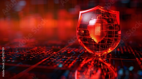 Cybersecurity software logo with a globe encased in a cybersecurity net emphasizing global protection © Sara_P