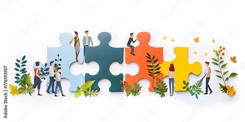 Collaborative Business Strategies and Growth Solutions Depicted Through Puzzle Piece Assembly