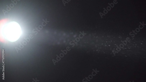 a beam of light from a flashlight, shining in the fog with a flashlight at night, searching for a person in the dark with a flashlight photo