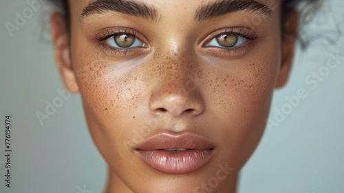 The face of a woman with flawless skin. AI generative.