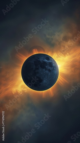 Solar eclipse with sun flare. Mobile wallpaper design with astronomy and celestial event theme.