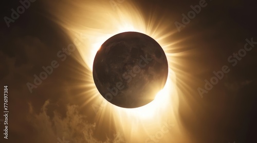 Close-up of a solar eclipse with visible sun flares