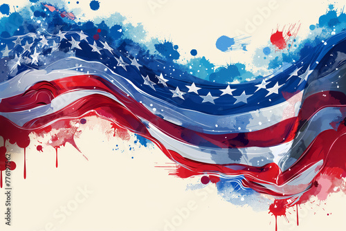 A header footer illustration of United States Patriotic background in flag colors with a blank white space. Generative AI