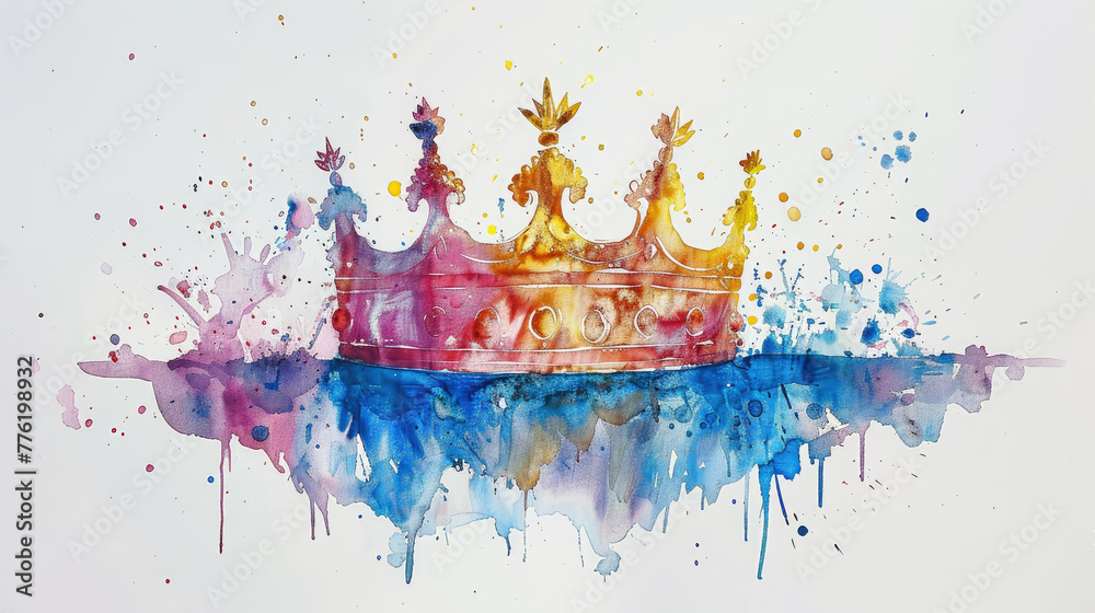 watercolor crown on a white background, illustration, monarchy, coronation, Great Britain, drawing, jewel, gold, symbol, power, king, queen, kingdom, greatness