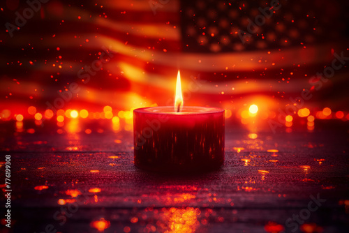 Memorial Day - Illustration of candle with usa flag. Generative AI