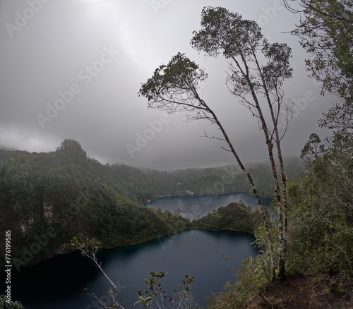 Montebello Lakes,panorama view of Lagunas de Montebello national park, panoramic view of lakes, intense blue color, lush forest over the mountains, nature landscape,Comitan,Chiapas,Mexico photo