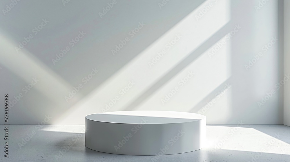 Podium stands before a stark white backdrop a minimalists dream for an upscale product reveal Podium stands before a stark white backdrop a minimalists dream for an upscale product reveal