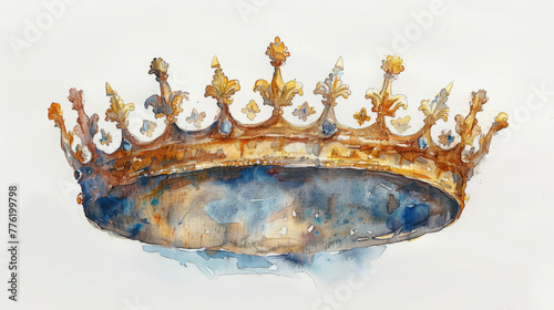 watercolor crown on a white background, illustration, monarchy, coronation, Great Britain, drawing, jewel, gold, symbol, power, king, queen, kingdom, greatness © Julia Zarubina