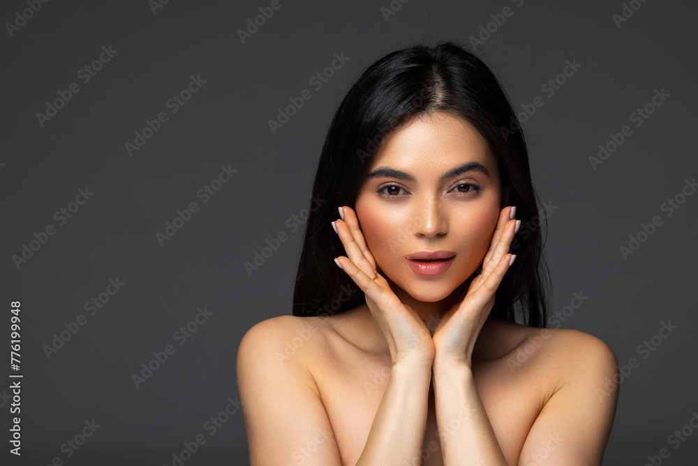 High fashion model metal silver lips and face woman posing in studio, High fashion model metal silver lips and face woman posing in studio,