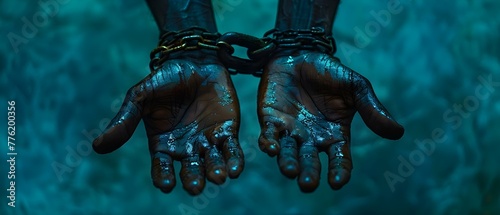 Image of shackled hands representing the global issue of human trafficking and modernday slavery. Concept Global Issues, Human Trafficking, Modern Slavery, Shackled Hands, Awareness Campaign #776200356